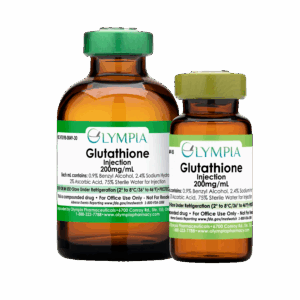 Two vials of glutathione 200 mg/ml from Olympia Pharmaceuticals.